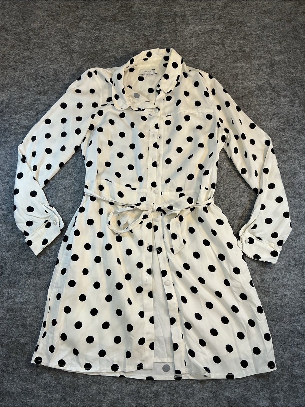 Greylin White Shirt Dress with Black Polka Dots Size M